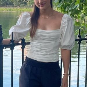 Puff sleeve ruched reformation top